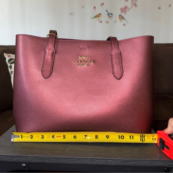 Coach Red Tote Bag with Gold Logo and Leather Handles - Picture 7 of 10